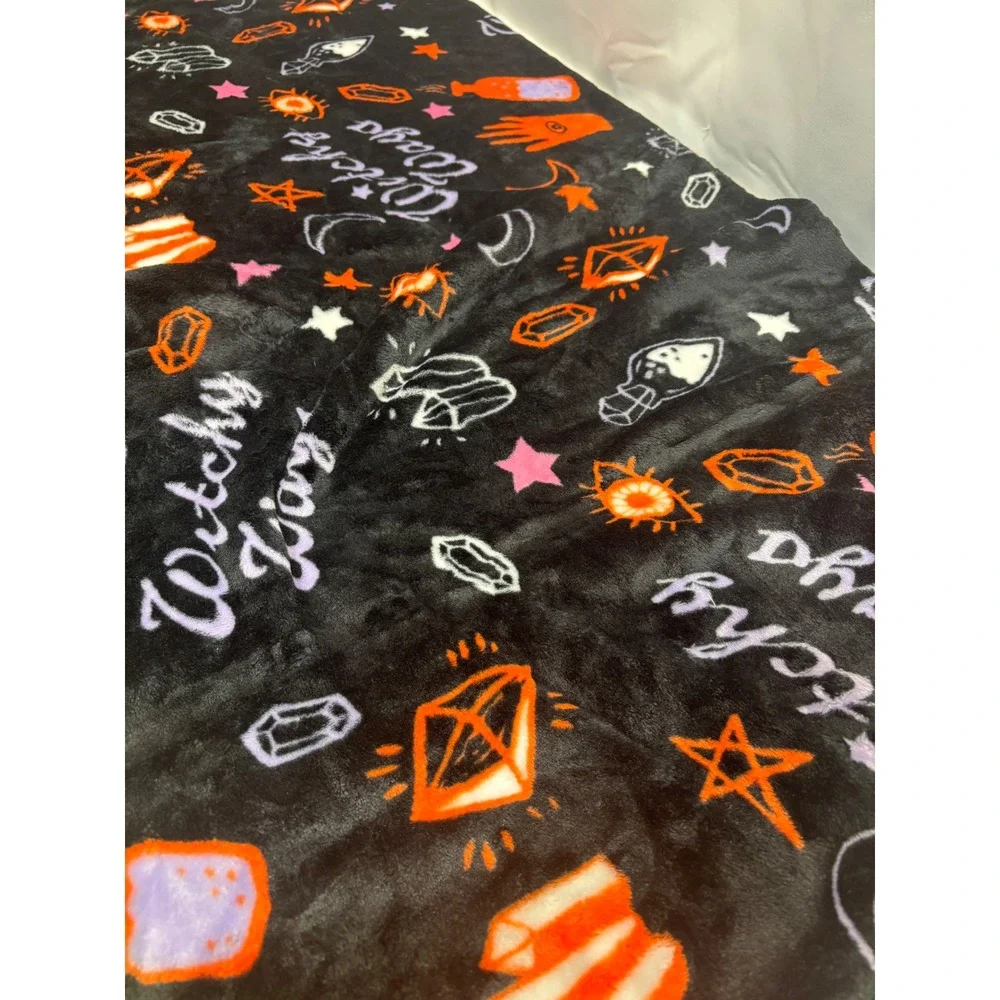 Luv Betsey Throw Blanket Unisex Black Witchy Ways Crystal Moon Stars Plush 54x50